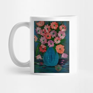 bouquet of flowers in a metallic deep blue vase Mug